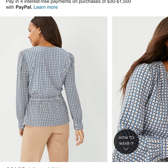 Ann Taylor peplum blouse- chain print taupe and slate blue size xl. - Picture 10 of 13
